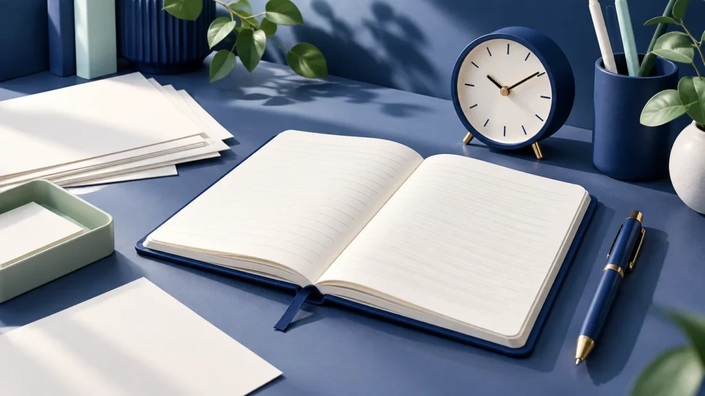 Notebook and writing tools used to plan an article or script